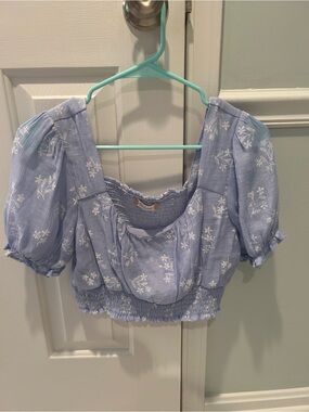 Altar’d State Light Blue Floral Smocked Crop Top - M
